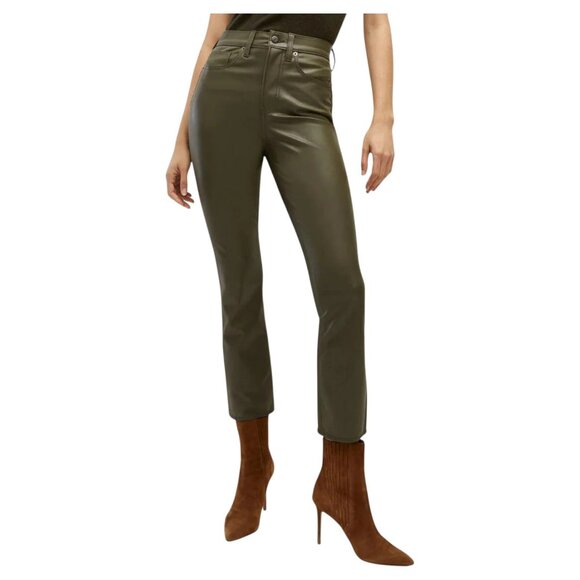 Veronica Beard Pants - Veronica Beard Carly Vegan Leather Kick Flare, Loden, 25, NWT